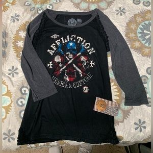 Women’s Affliction 3 quarter sleeve tee